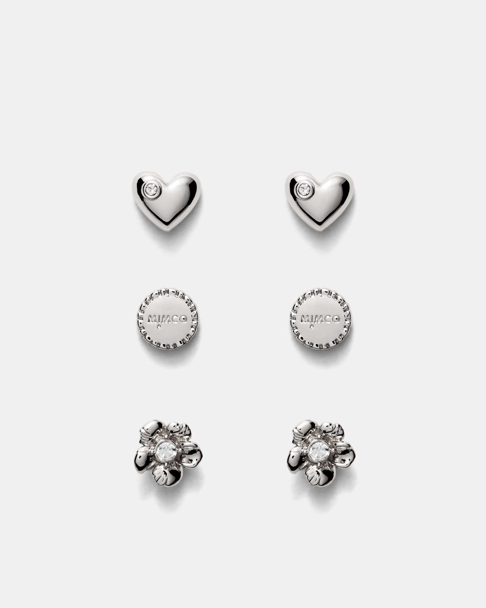 Heartfelt Stud Earrings Set - Silver