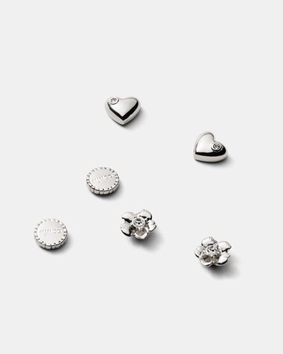 Heartfelt Stud Earrings Set - Silver
