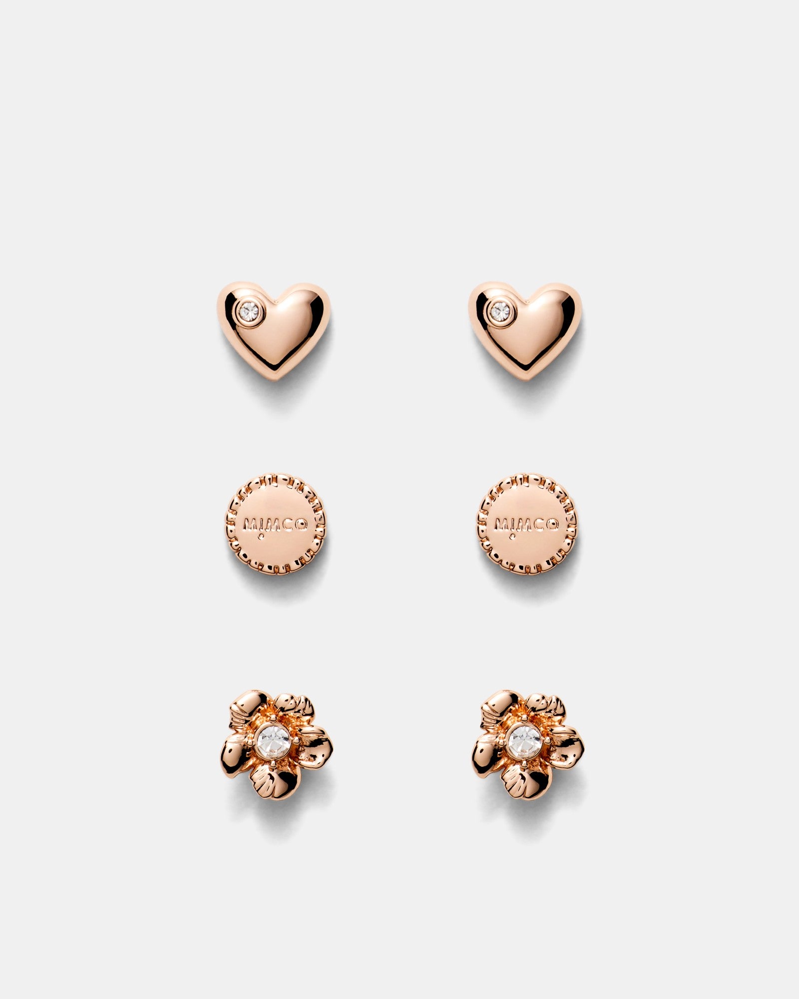Heartfelt Stud Earrings Set - Rose Gold