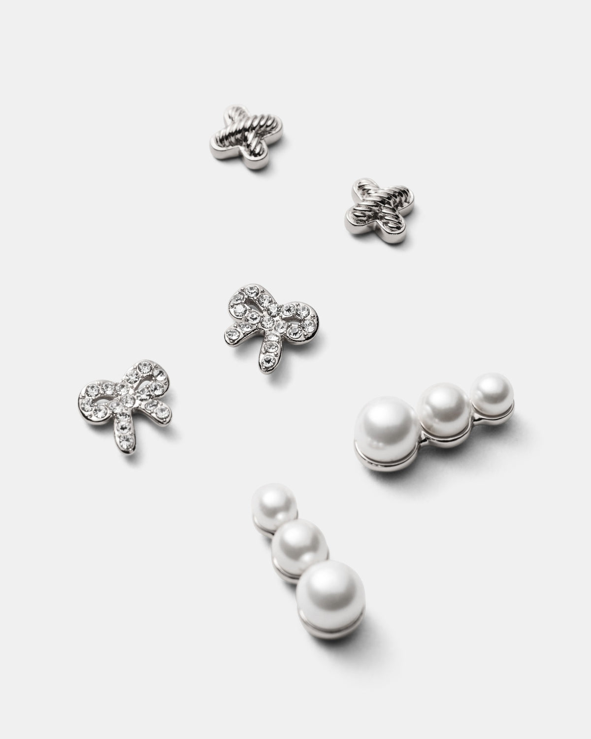 Bow Stud Earrings Set - Silver