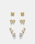 Bow Stud Earrings Set - Gold