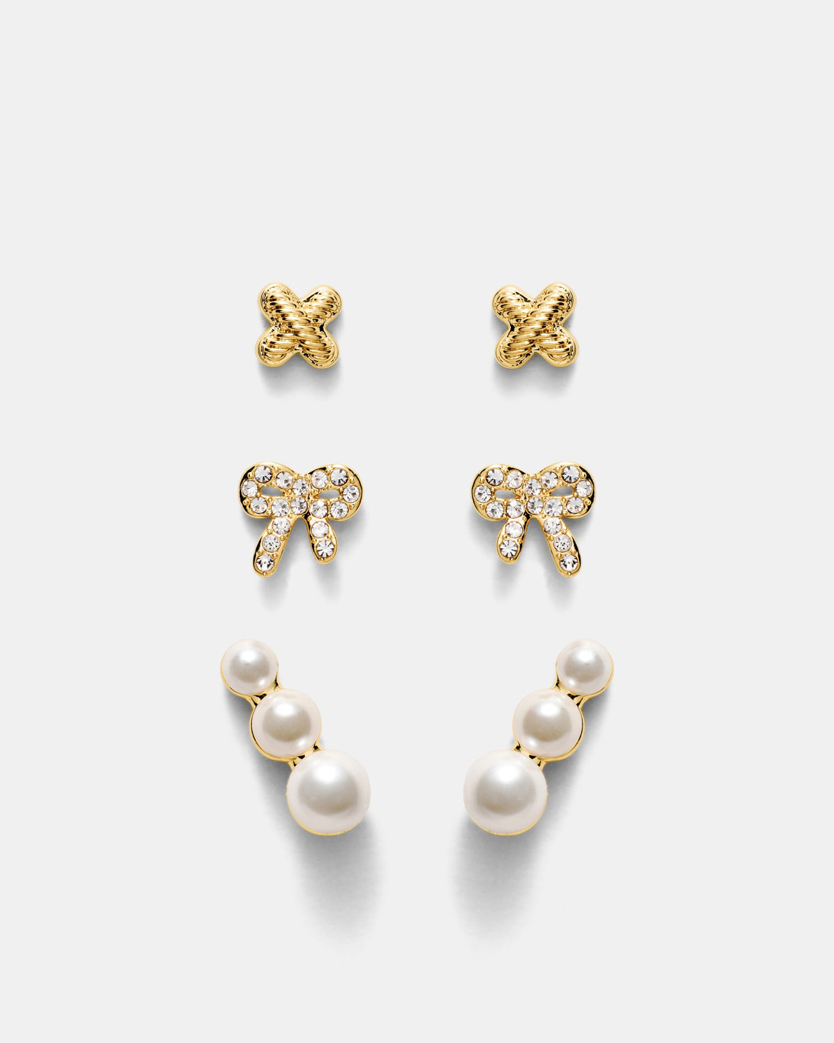 Bow Stud Earrings Set - Gold