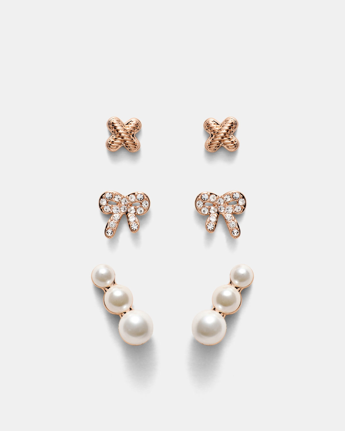 Bow Stud Earrings Set - Rose Gold