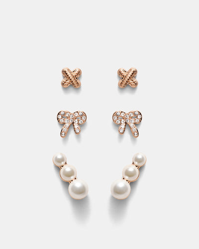 Bow Stud Earrings Set - Rose Gold