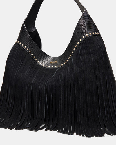 Rebel Fringe Hobo Bag - Black