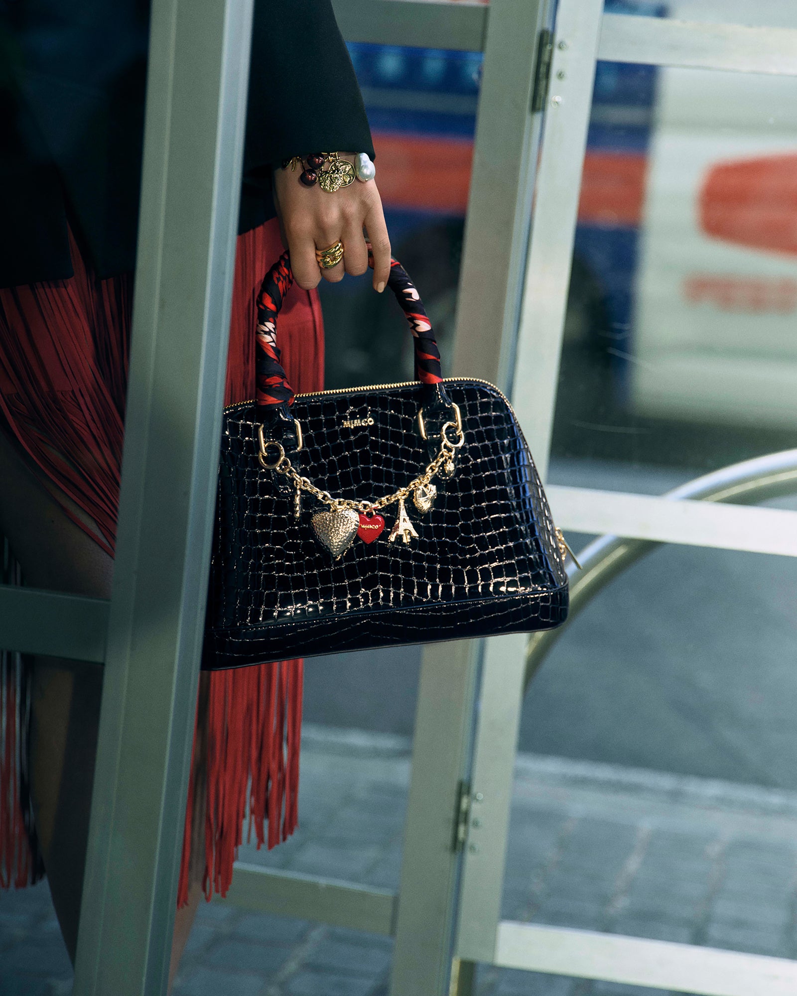 Noir Charm Bowler Bag - Black