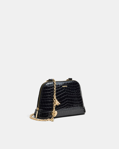 Noir Charm Chain Crossbody Bag - Black