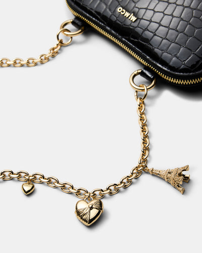 Noir Charm Chain Crossbody Bag - Black