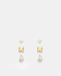 Cubic Zirconia Stud Earrings Set - Gold