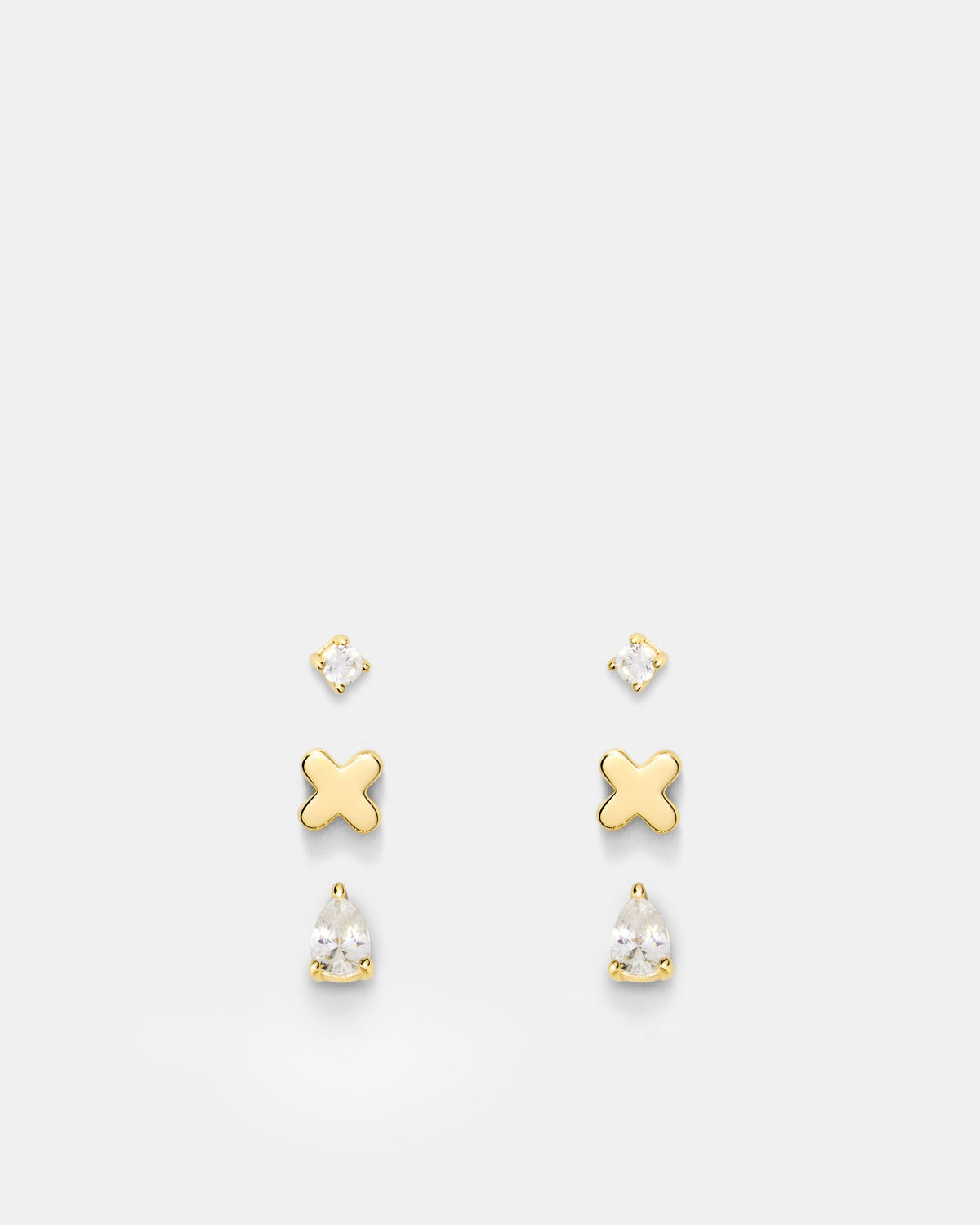 Cubic Zirconia Stud Earrings Set - Gold