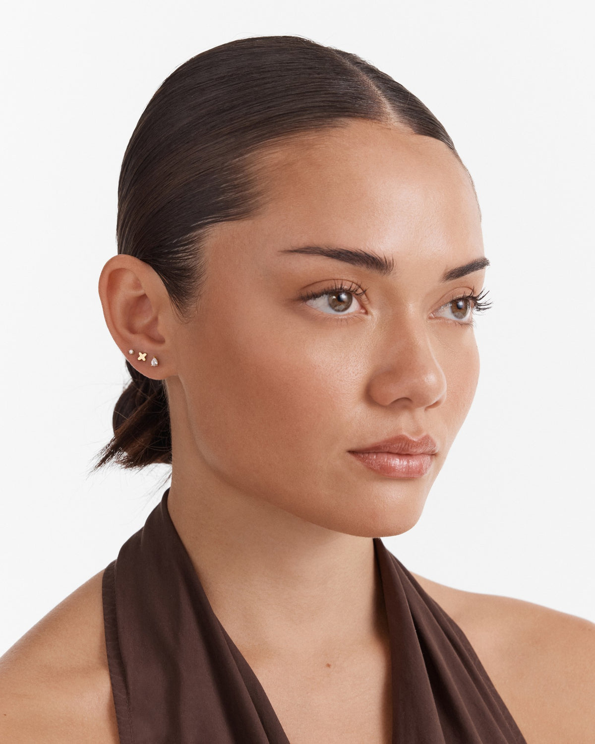 Cubic Zirconia Stud Earrings Set - Gold
