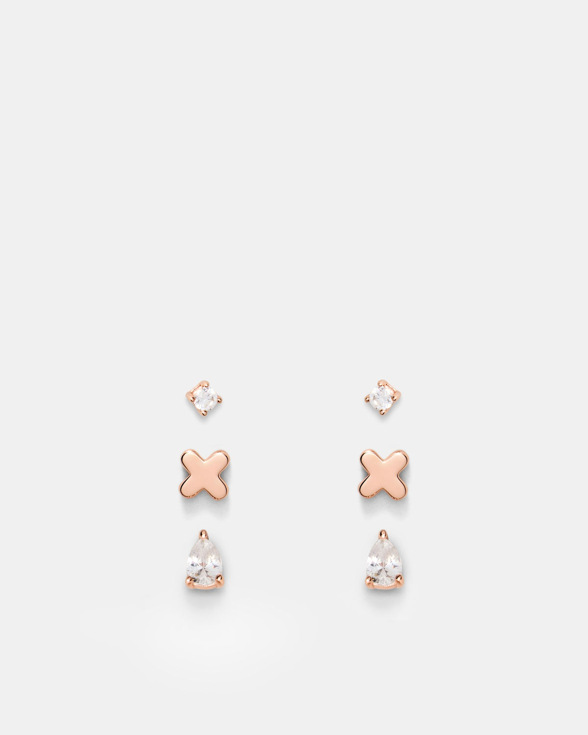 Cubic Zirconia Stud Earrings Set - Rose Gold