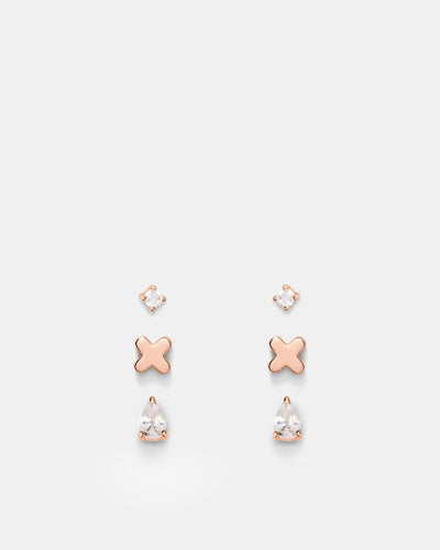 Cubic Zirconia Stud Earrings Set - Rose Gold