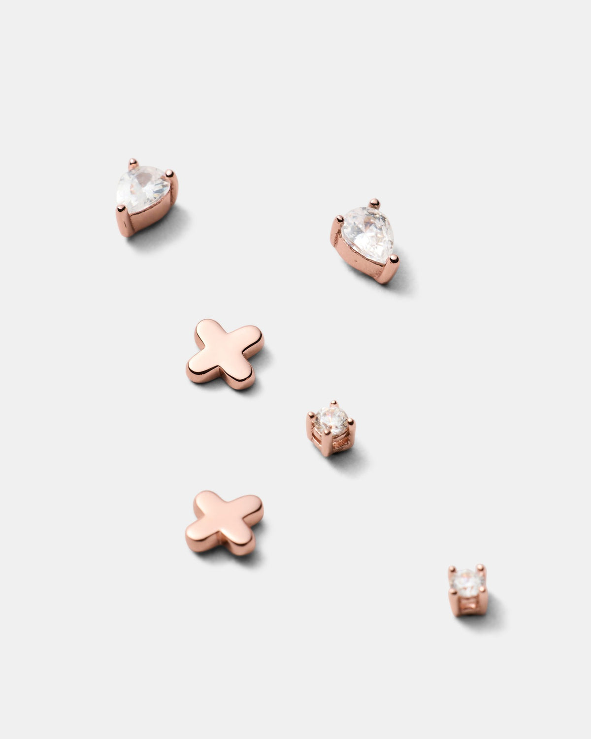 Cubic Zirconia Stud Earrings Set - Rose Gold