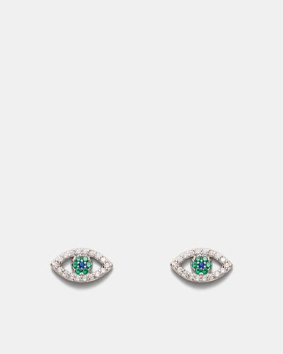 Evil Eye Stud Earrings - Silver