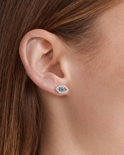 Evil Eye Stud Earrings - Silver