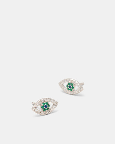 Evil Eye Stud Earrings - Silver