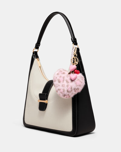 Pearl Heart Bag Charm - Pink Leopard