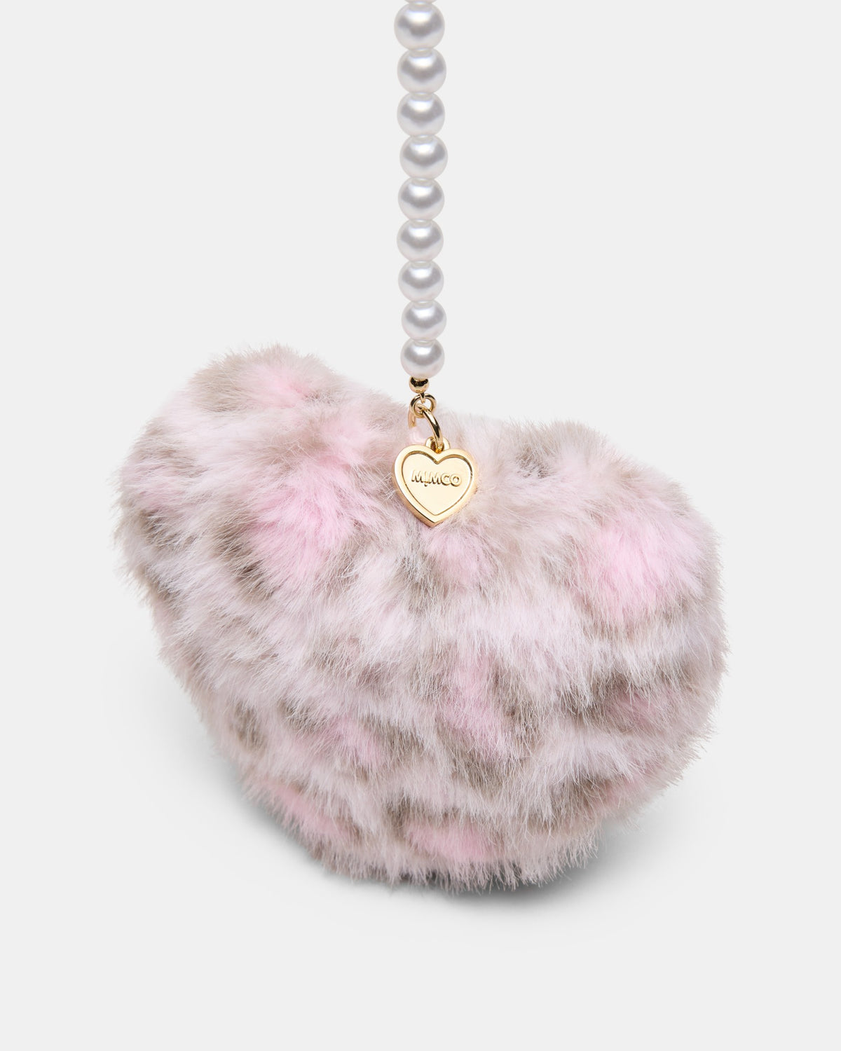 Pearl Heart Bag Charm - Pink Leopard