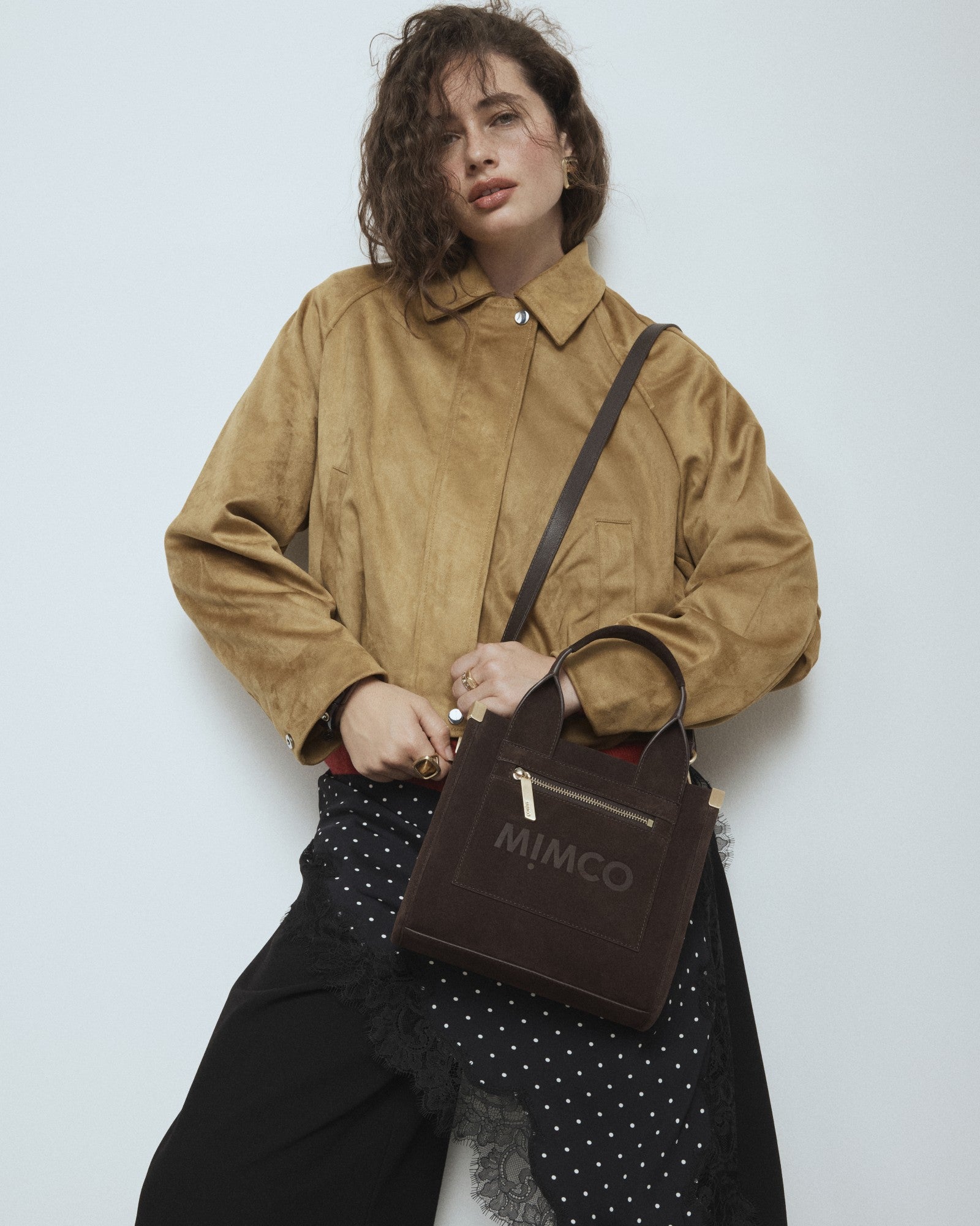 Patch Leather Mini Tote Bag - Chocolate