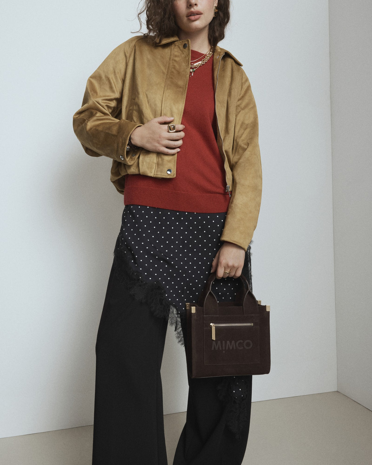 Patch Leather Mini Tote Bag - Chocolate