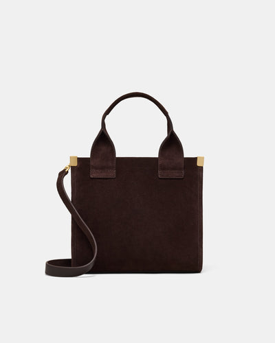 Patch Leather Mini Tote Bag - Chocolate
