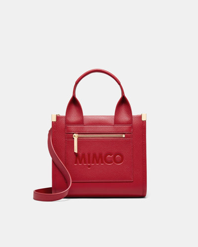 Patch Leather Mini Tote Bag - Lipstick Red