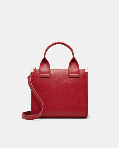 Patch Leather Mini Tote Bag - Lipstick Red