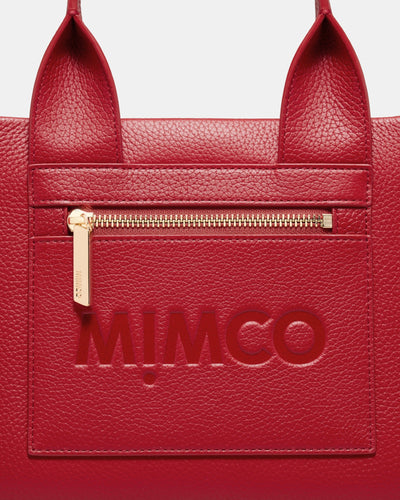 Patch Leather Mini Tote Bag - Lipstick Red