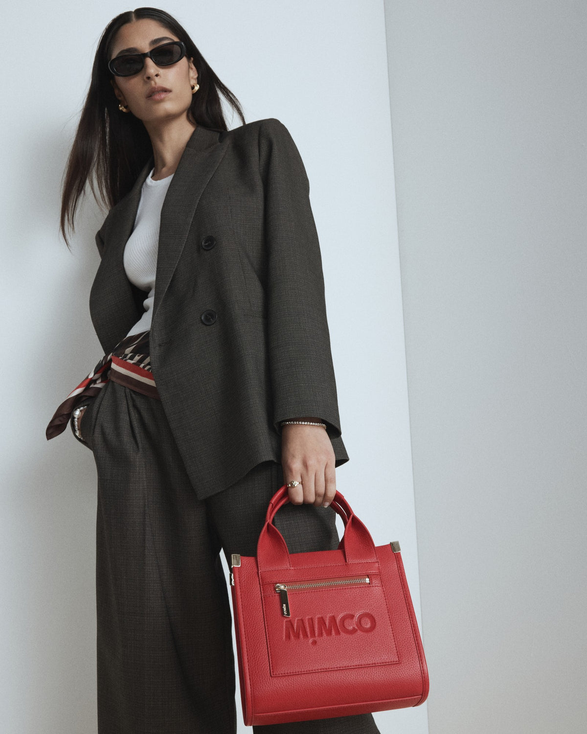 Patch Leather Mini Tote Bag - Lipstick Red