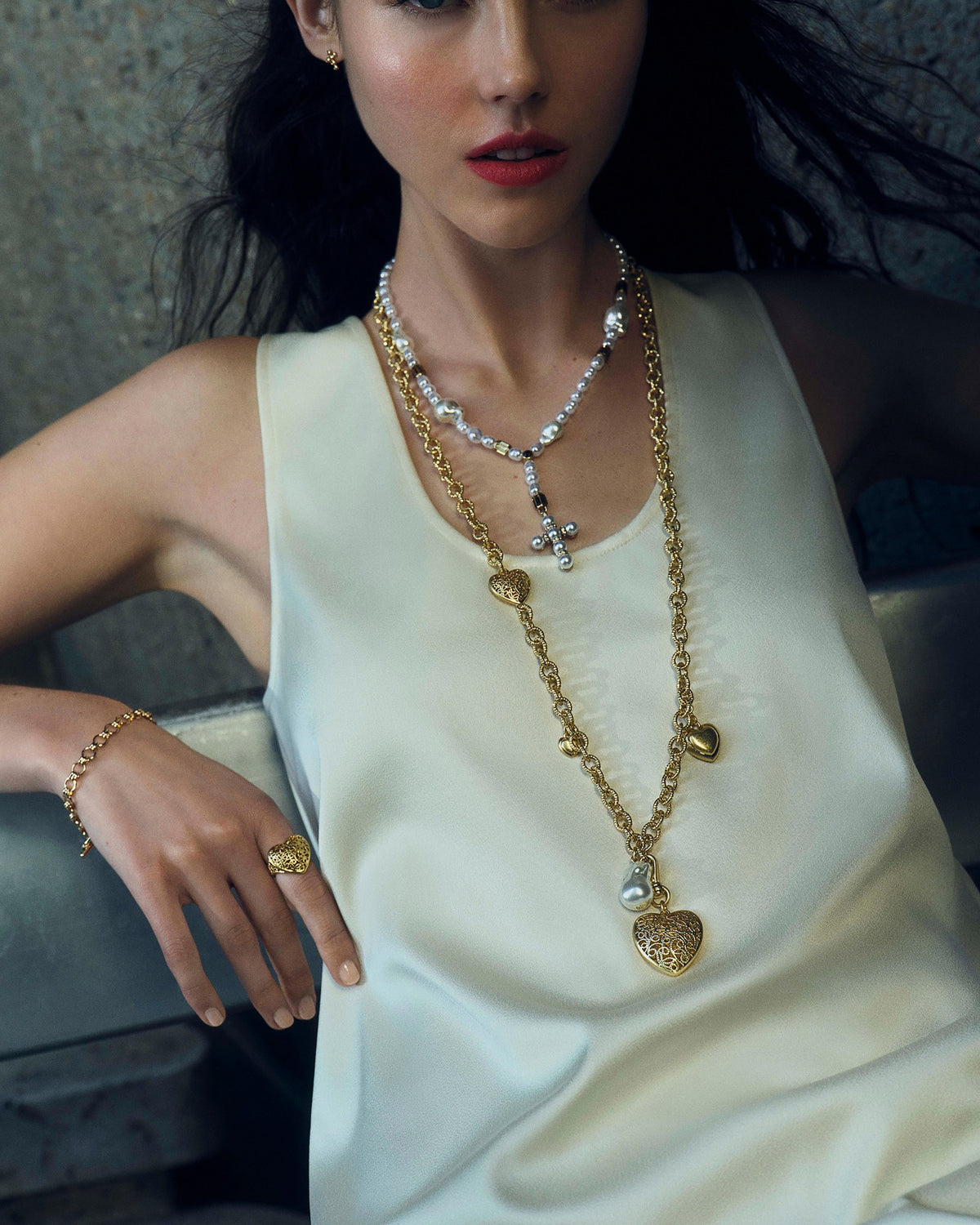 Fond Heart Long Necklace - Gold