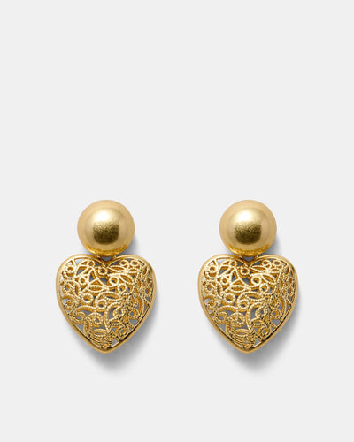 Fond Heart Drop Earrings - Gold