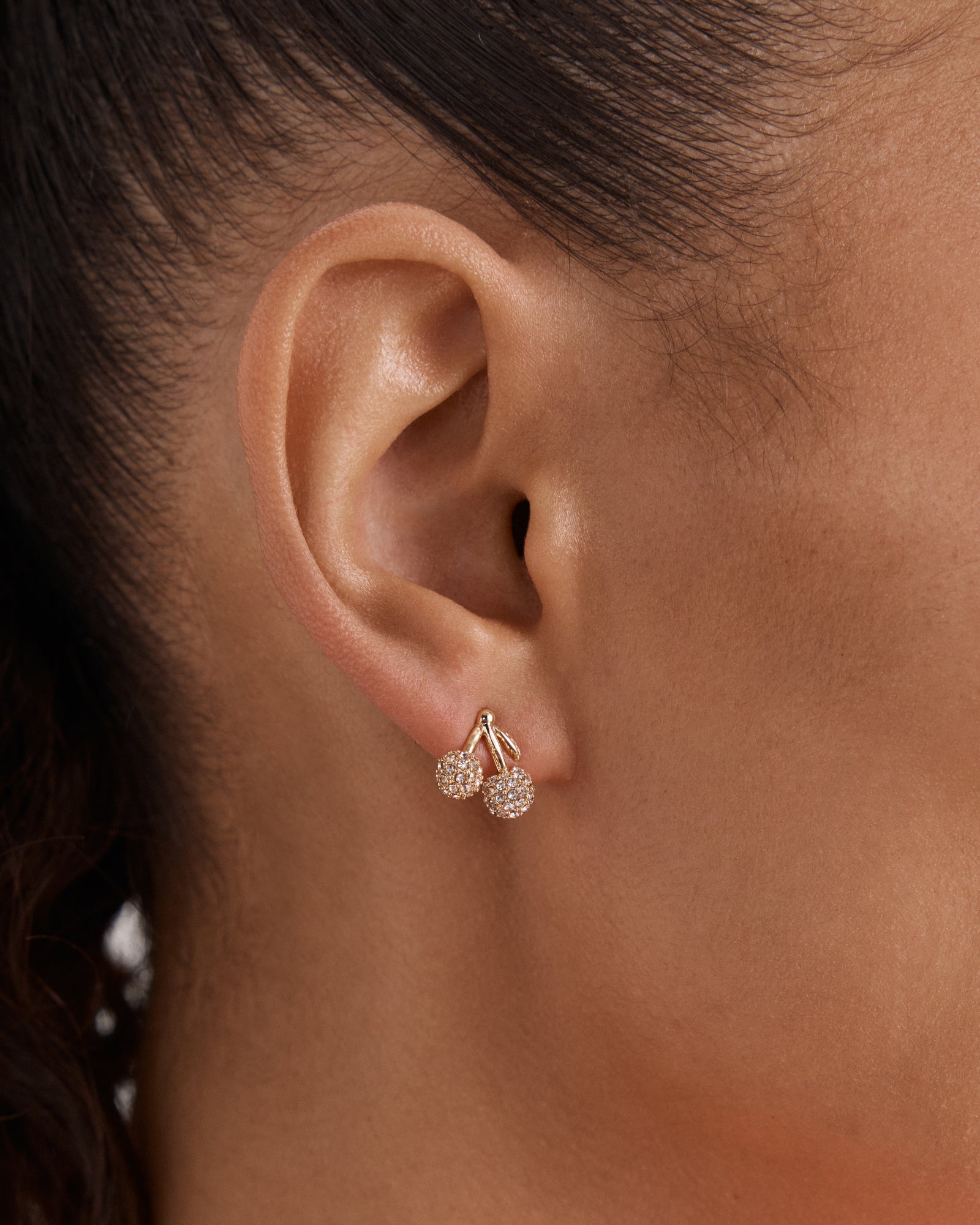 Cherry On Stud Earrings - Gold