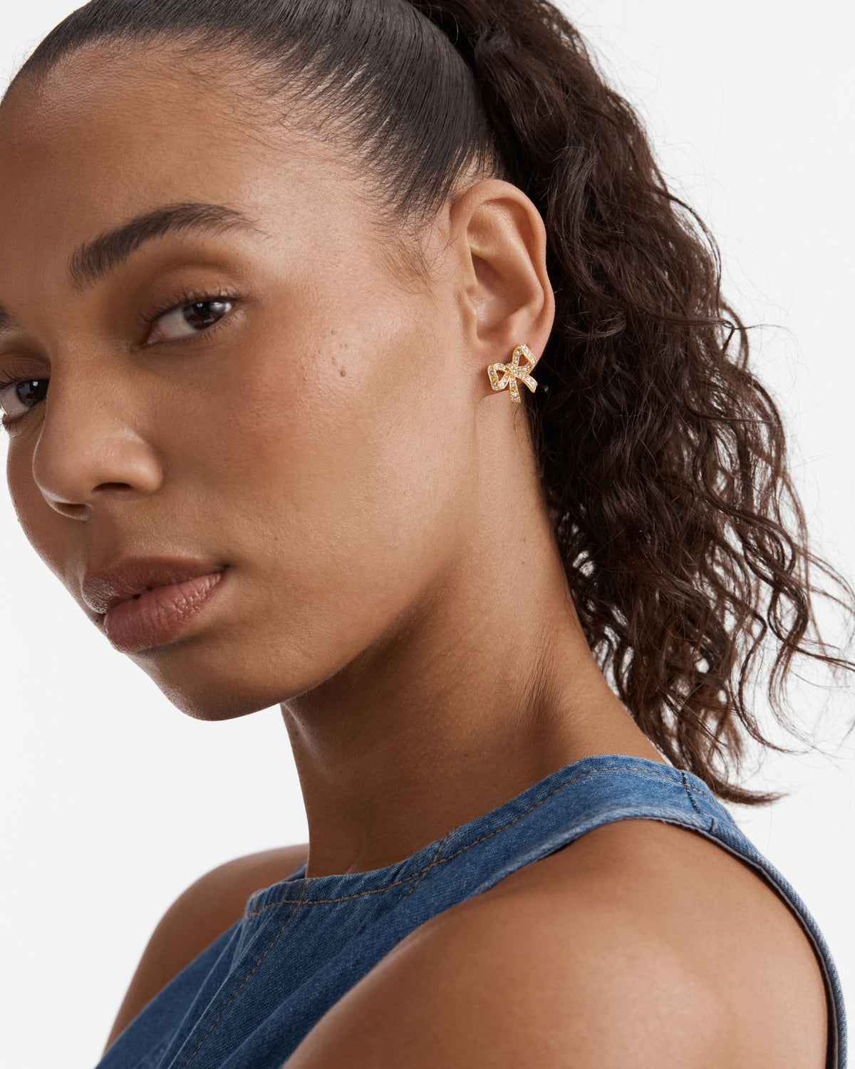 Tie A Bow Stud Earrings - Gold