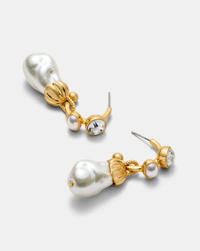 Gilded Pearl Hoop Earrings - Pearl