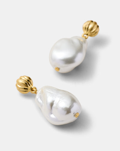 Gilded Pearl Drop Earrings - Pearl