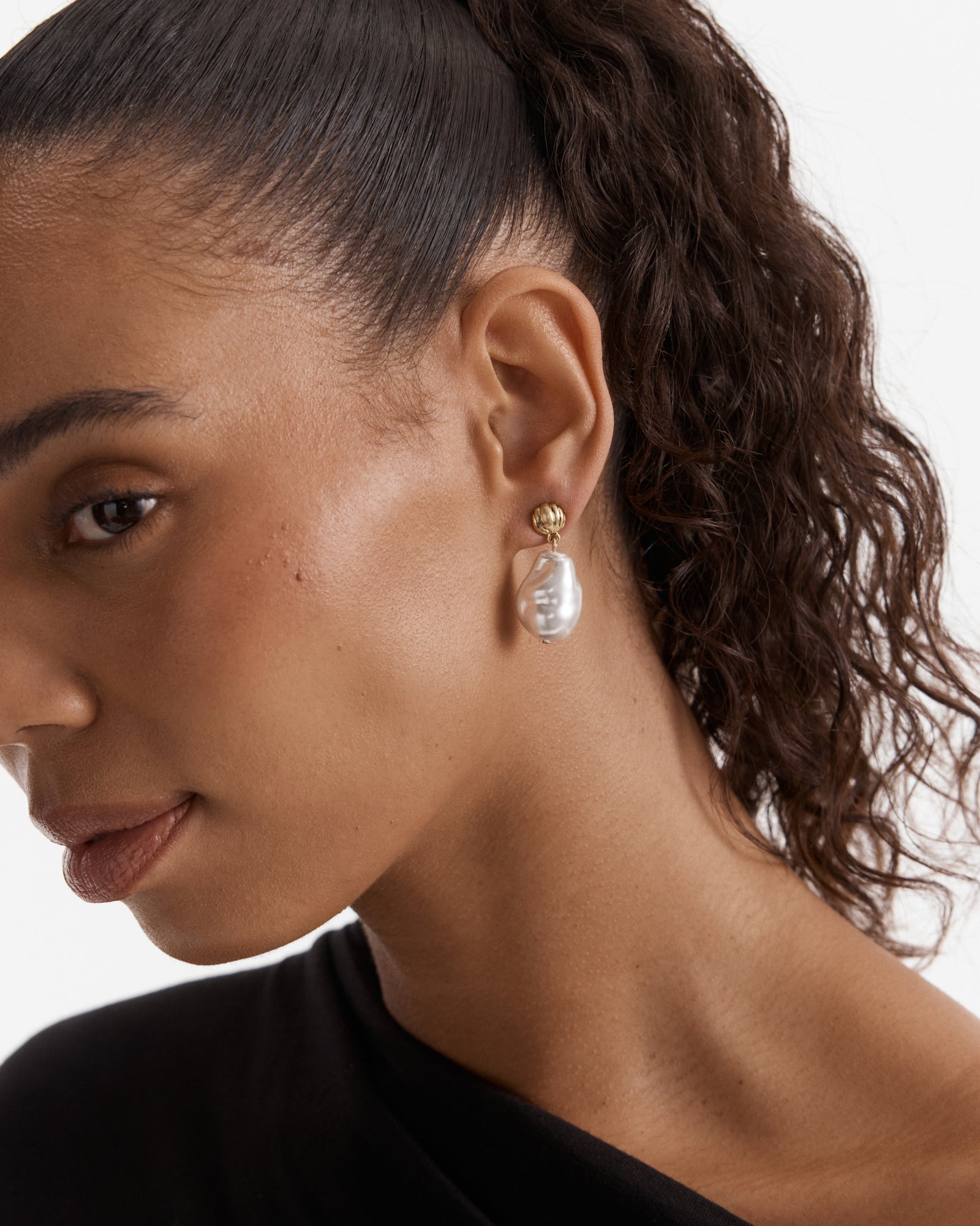 Gilded Pearl Drop Earrings - Pearl