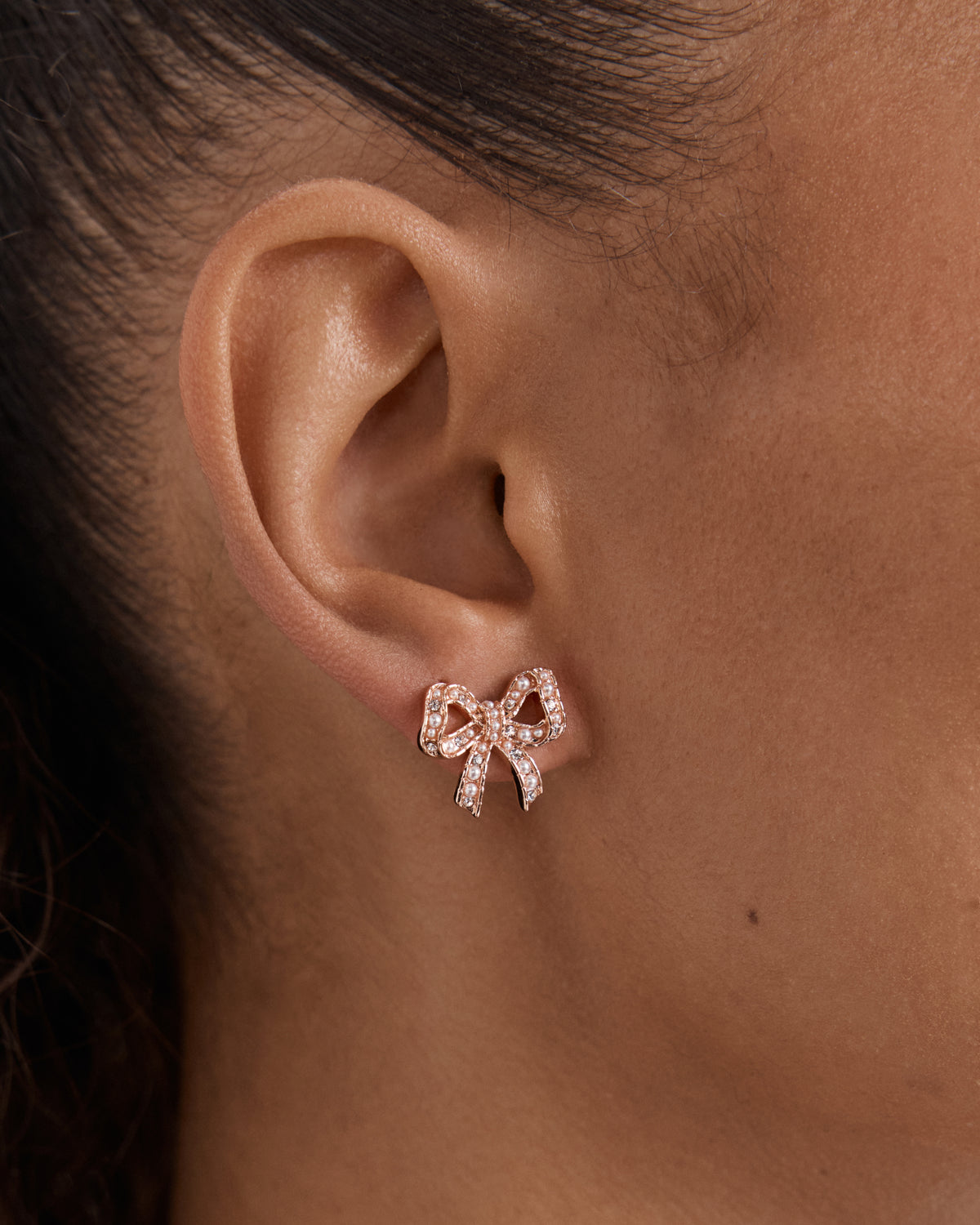 Tie A Bow Stud Earrings - Rose Gold