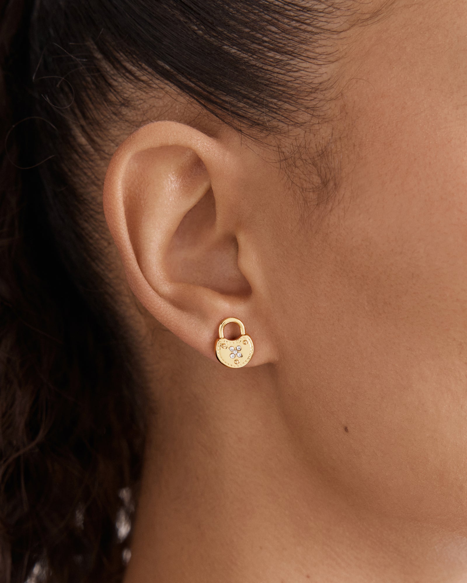 Lockette Stud Earrings - Gold
