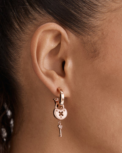 Lockette Charm Hoop Earrings - Rose Gold