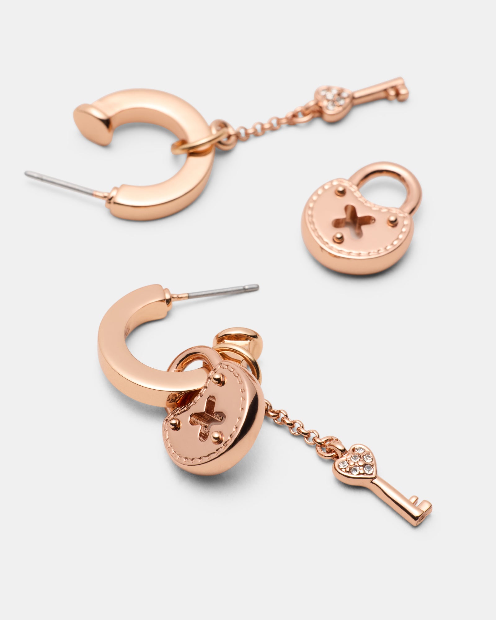 Lockette Charm Hoop Earrings - Rose Gold