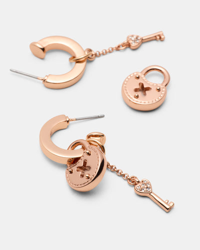 Lockette Charm Hoop Earrings - Rose Gold
