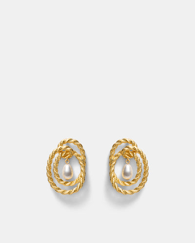 Twine Pearl Stud Earrings - Gold
