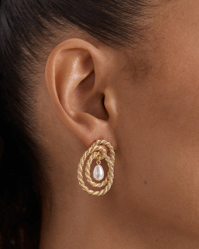 Twine Pearl Stud Earrings - Gold