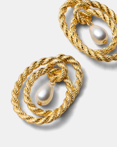 Twine Pearl Stud Earrings - Gold
