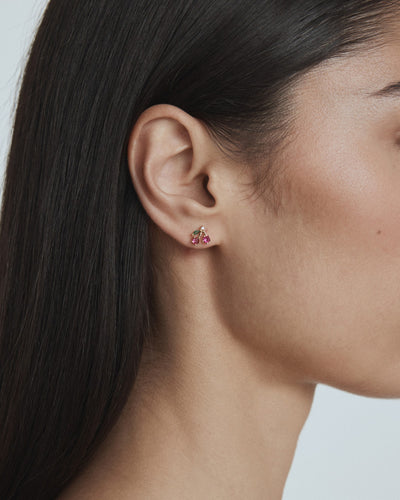 Petite Cherry Stud Earrings - Lipstick Red