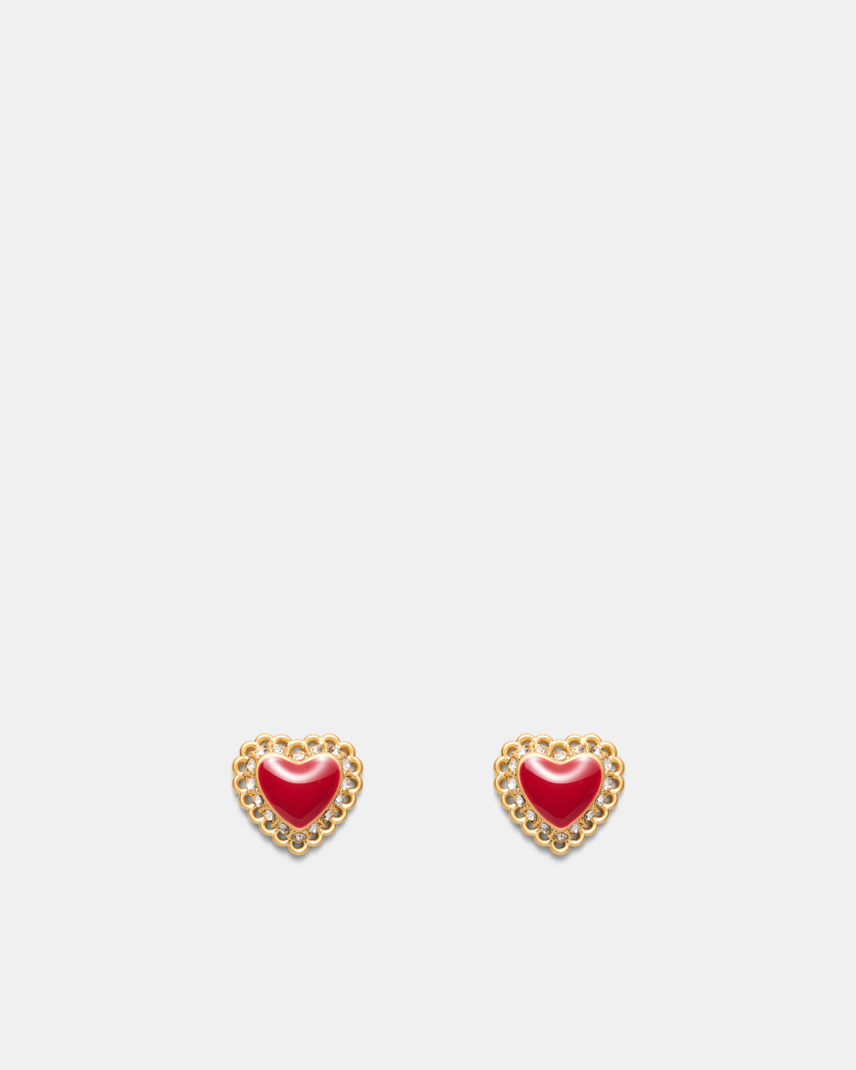 Lace Heart Stud Earrings - Lipstick Red