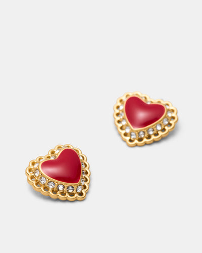 Lace Heart Stud Earrings - Lipstick Red