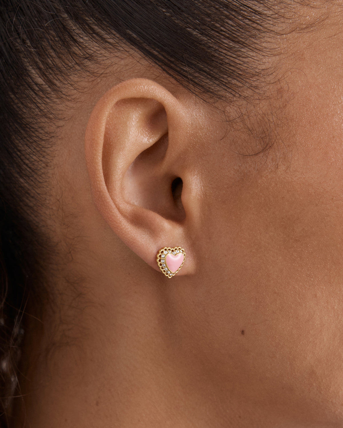 Lace Heart Stud Earrings - Ballet