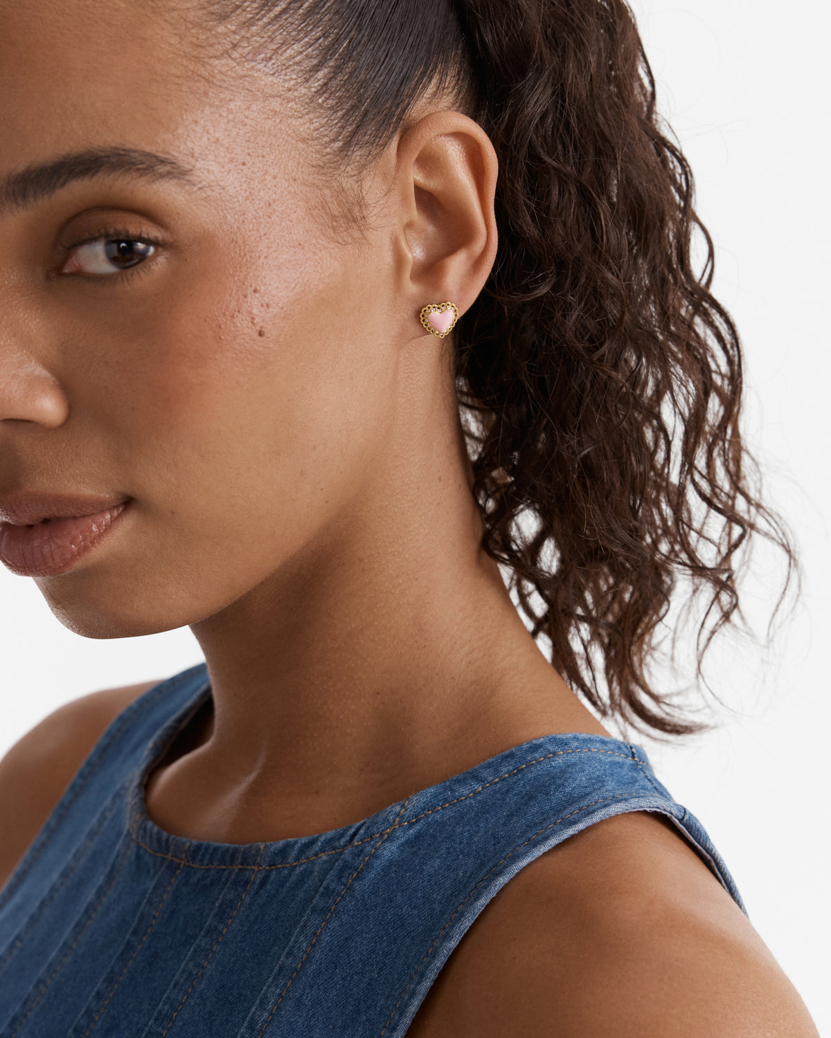 Lace Heart Stud Earrings - Ballet